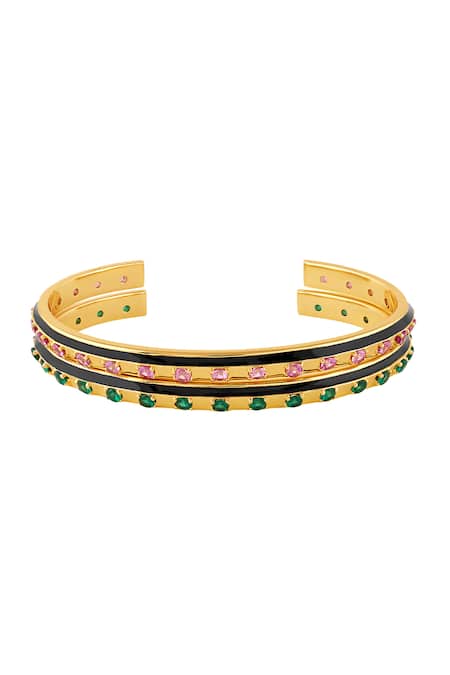 Shop Isharya Gold Plated Crystals Karma Clash Cuff Bracelet at Aza Fashions Shop_Isharya_Gold Plated Crystals Karma Clash Cuff Bracelet_at_Aza_Fashions