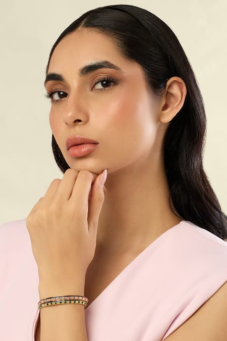 Shop Isharya Gold Plated Crystals Karma Clash Cuff Bracelet Online at Aza Fashions Shop_Isharya_Gold Plated Crystals Karma Clash Cuff Bracelet_Online_at_Aza_Fashions