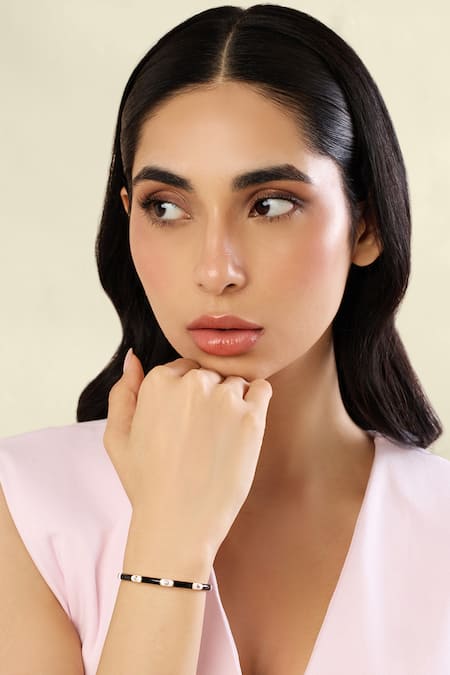 Shop Isharya Black Crystals Noir Orbit Cuff Bracelet Online at Aza Fashions Shop_Isharya_Black Crystals Noir Orbit Cuff Bracelet_Online_at_Aza_Fashions