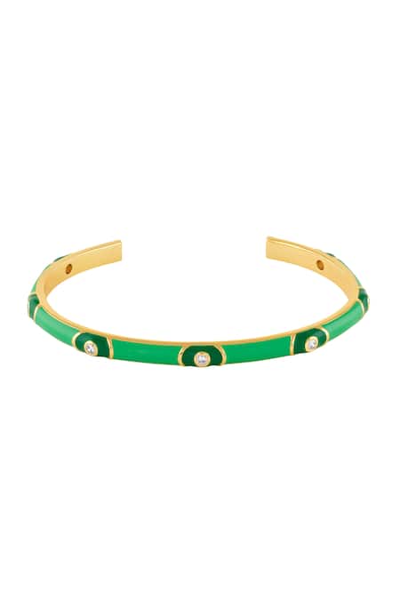 Shop Isharya Green Crystals Verdant Vision Cuff Bracelet at Aza Fashions Shop_Isharya_Green Crystals Verdant Vision Cuff Bracelet_at_Aza_Fashions