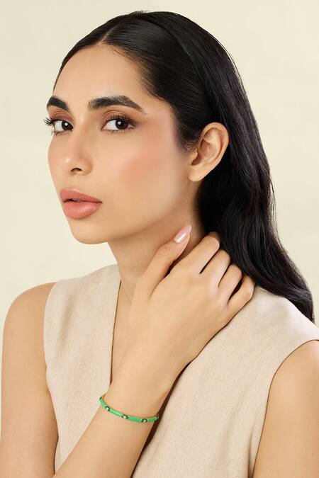 Shop Isharya Green Crystals Verdant Vision Cuff Bracelet Online at Aza Fashions Shop_Isharya_Green Crystals Verdant Vision Cuff Bracelet_Online_at_Aza_Fashions