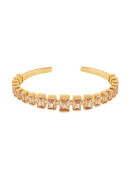 Shop Isharya Gold Plated Stones Solar Flare Cuff Bracelet at Aza Fashions Shop_Isharya_Gold Plated Stones Solar Flare Cuff Bracelet_at_Aza_Fashions