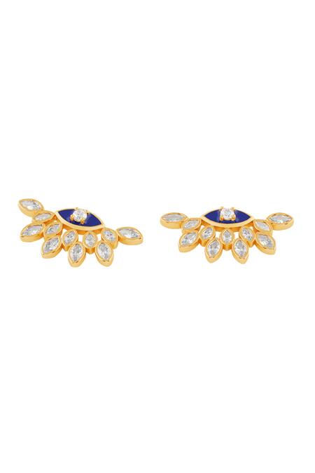 Isharya_Blue Zari, Crystals Aura Eye Studs_Online_at_Aza_Fashions