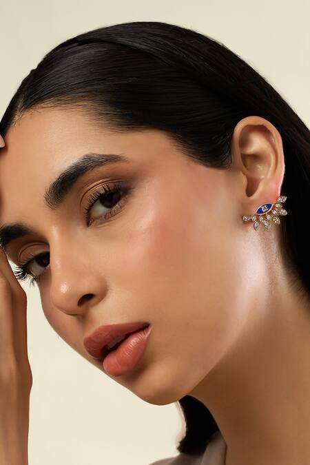 Shop_Isharya_Blue Zari, Crystals Aura Eye Studs_Online_at_Aza_Fashions