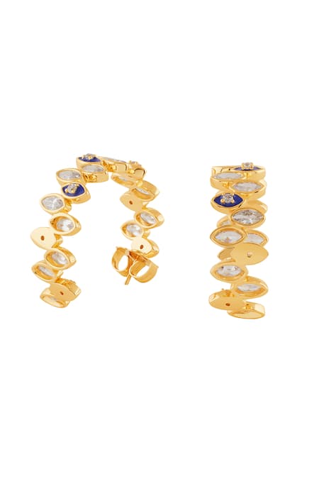 Isharya_Gold Plated Crystals Celestia Eye Hoops _Online_at_Aza_Fashions