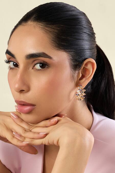 Buy_Isharya_Gold Plated Crystals Celestia Eye Hoops _Online_at_Aza_Fashions