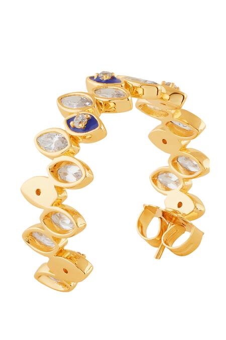 Shop_Isharya_Gold Plated Crystals Celestia Eye Hoops _Online_at_Aza_Fashions