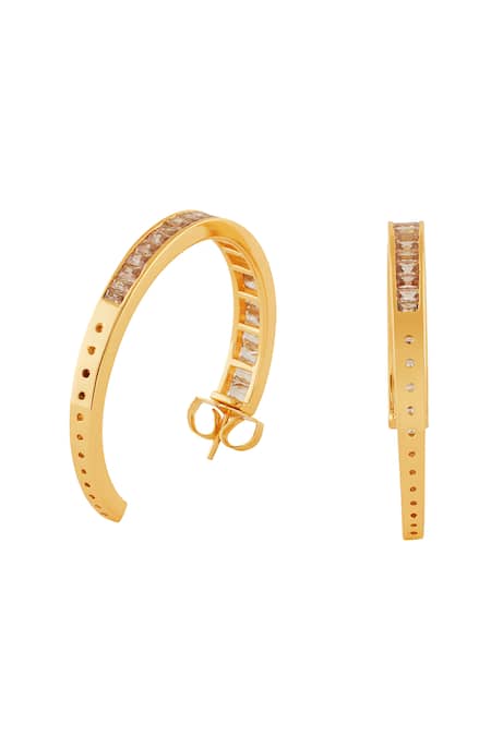 Shop Isharya Gold Plated Crystals Solar Bloom Hoops at Aza Fashions Shop_Isharya_Gold Plated Crystals Solar Bloom Hoops _at_Aza_Fashions