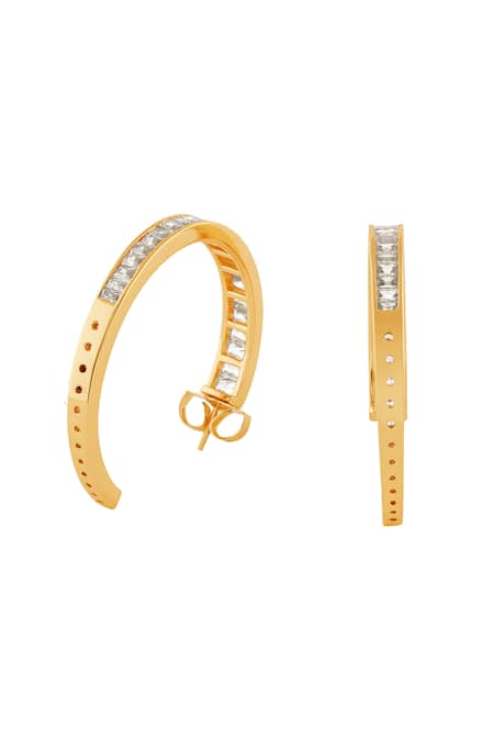 Shop_Isharya_Gold Plated Crystals Divine Radiance Hoop Earrings _at_Aza_Fashions