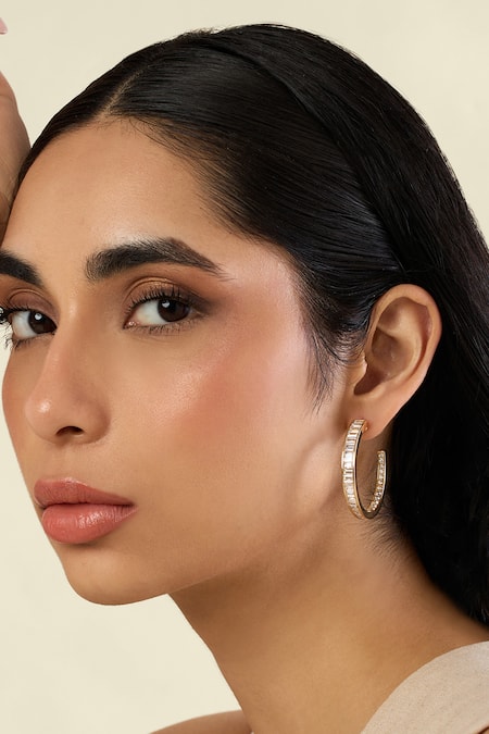Shop_Isharya_Gold Plated Crystals Divine Radiance Hoop Earrings _Online_at_Aza_Fashions