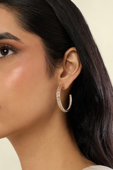 Isharya Gold Plated Crystals Divine Radiance Hoop Earrings 