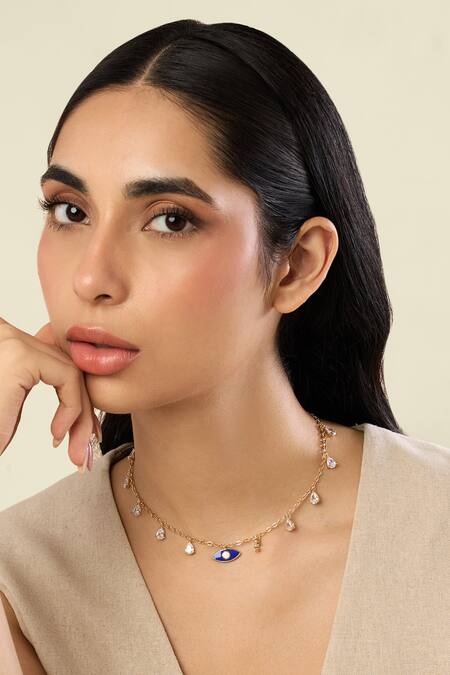 Shop Isharya Blue Evil Eye Energy Necklace Online at Aza Fashions Shop_Isharya_Blue Evil Eye Energy Necklace _Online_at_Aza_Fashions