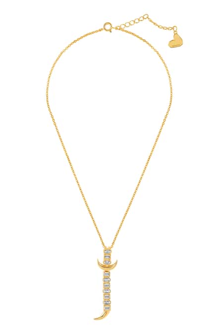 Shop Isharya Gold Plated Powerblade Pendant Necklace at Aza Fashions Shop_Isharya_Gold Plated Powerblade Pendant Necklace _at_Aza_Fashions