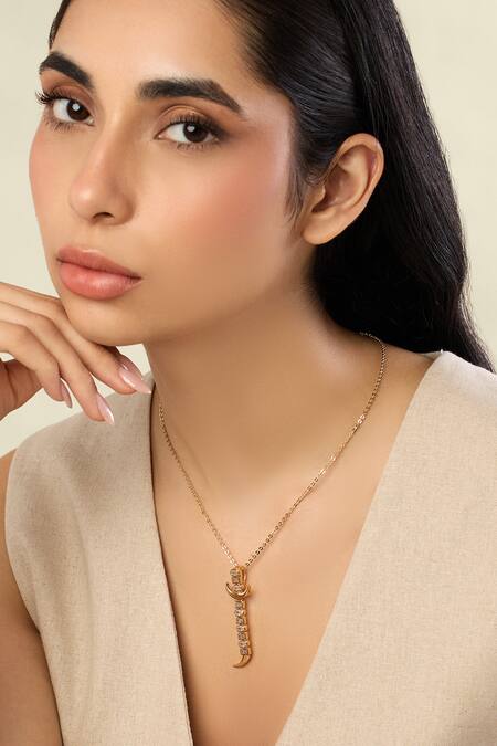 Shop Isharya Gold Plated Powerblade Pendant Necklace Online at Aza Fashions Shop_Isharya_Gold Plated Powerblade Pendant Necklace _Online_at_Aza_Fashions