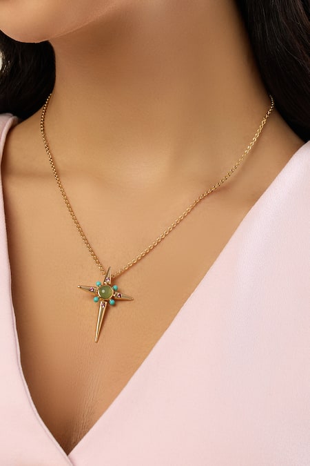 Shop_Isharya_Green Sacred Prism Necklace _Online_at_Aza_Fashions