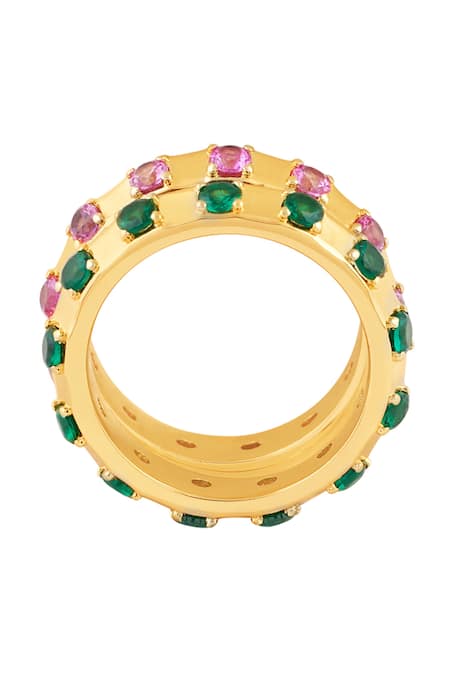 Buy Isharya Gold Plated Crystals Celestial Duality Ring Stack Online at Aza Fashions Buy_Isharya_Gold Plated Crystals Celestial Duality Ring Stack _Online_at_Aza_Fashions