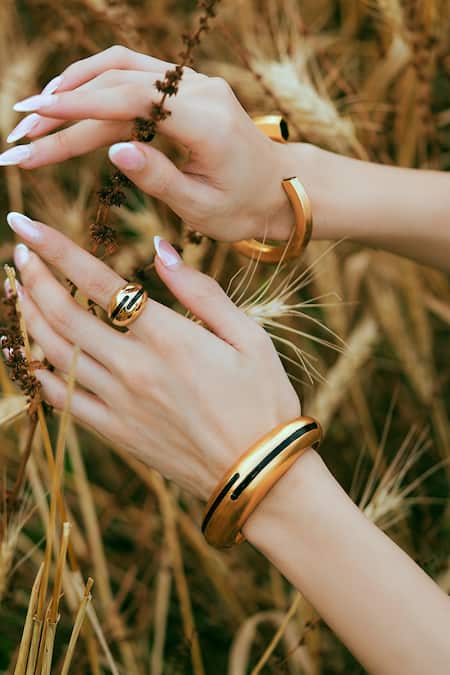 Shop_Varnika Arora_Gold Plated Circlet Black Enamel Bangle _Online_at_Aza_Fashions