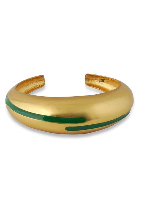Varnika Arora_Gold Plated Circlet Green Enamel Bangle_Online_at_Aza_Fashions