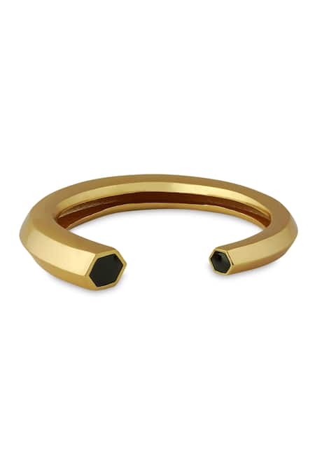 Varnika Arora_Gold Plated Hexa Black Enamel Cuff _Online_at_Aza_Fashions