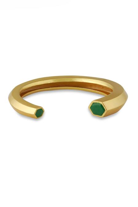 Buy_Varnika Arora_Gold Plated Hexa Green Enamel Cuff _Online_at_Aza_Fashions
