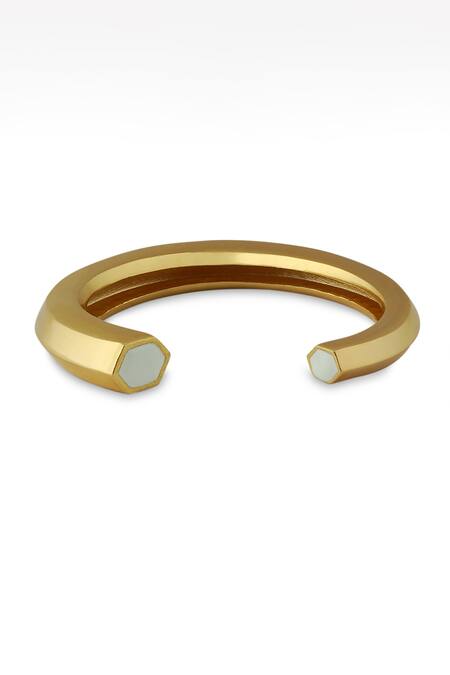 Varnika Arora_Gold Plated Hexa White Enamel Cuff _Online_at_Aza_Fashions