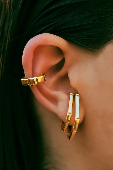 Buy_Varnika Arora_Gold Plated Ellipse Earrings _Online_at_Aza_Fashions