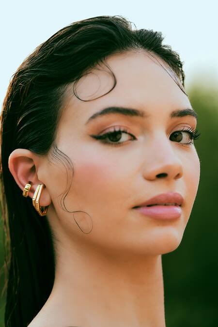 Shop_Varnika Arora_Gold Plated Nova Earrings _Online_at_Aza_Fashions