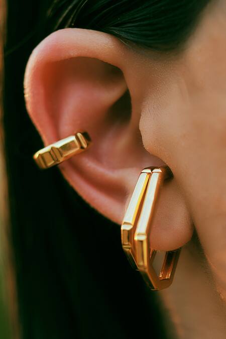 Varnika Arora_Gold Plated Nova Earrings _at_Aza_Fashions