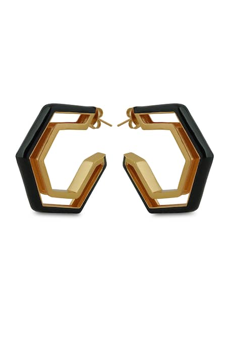 Varnika Arora Devine Black Enamel Gold Earrings 
