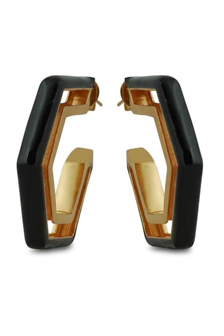 Varnika Arora_Gold Plated Devine Black Enamel Earrings _Online_at_Aza_Fashions