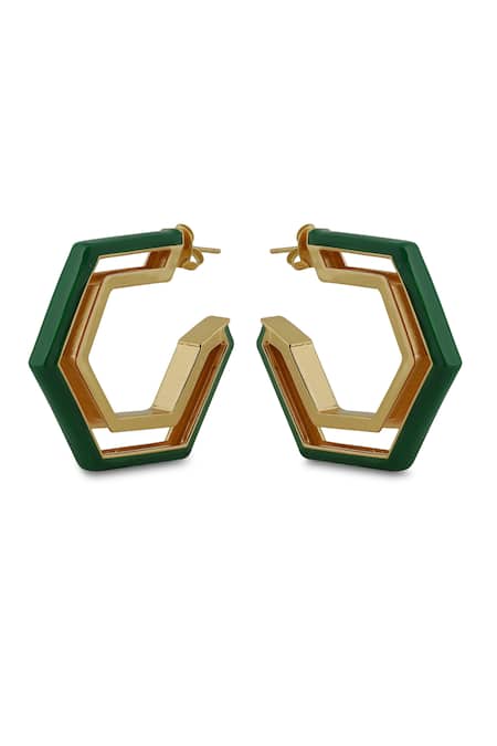Varnika Arora Devine Green Enamel Gold Earrings 