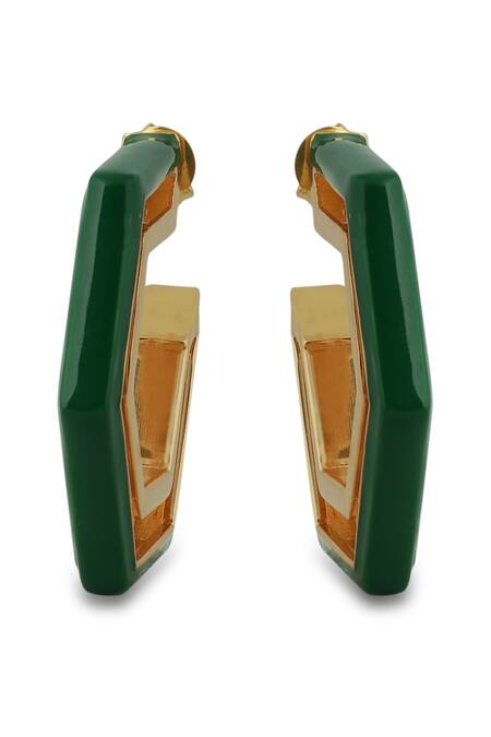Varnika Arora_Gold Plated Devine Green Enamel Earrings _Online_at_Aza_Fashions