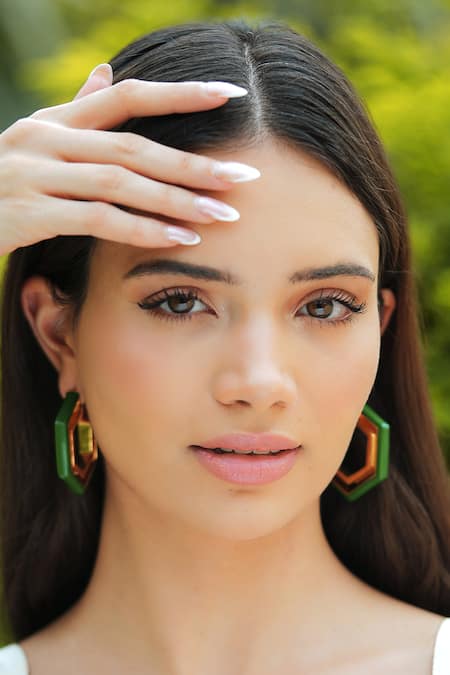 Buy_Varnika Arora_Gold Plated Devine Green Enamel Earrings _Online_at_Aza_Fashions