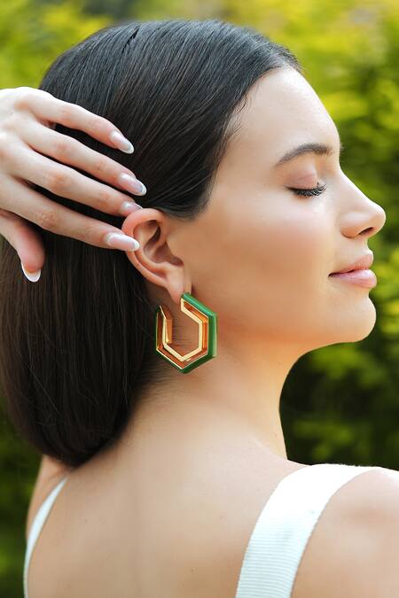 Buy_Varnika Arora_Gold Plated Devine Green Enamel Earrings 
