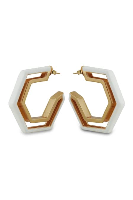Varnika Arora Devine White Enamel Gold Earrings 