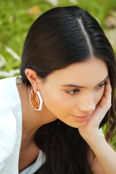 Buy_Varnika Arora_Gold Plated Devine White Enamel Earrings _Online_at_Aza_Fashions