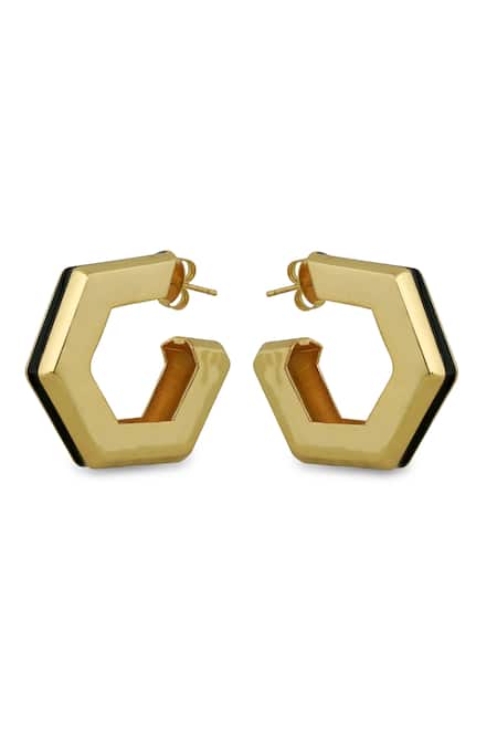 Varnika Arora Helixa Black Enamel Gold Hoops 