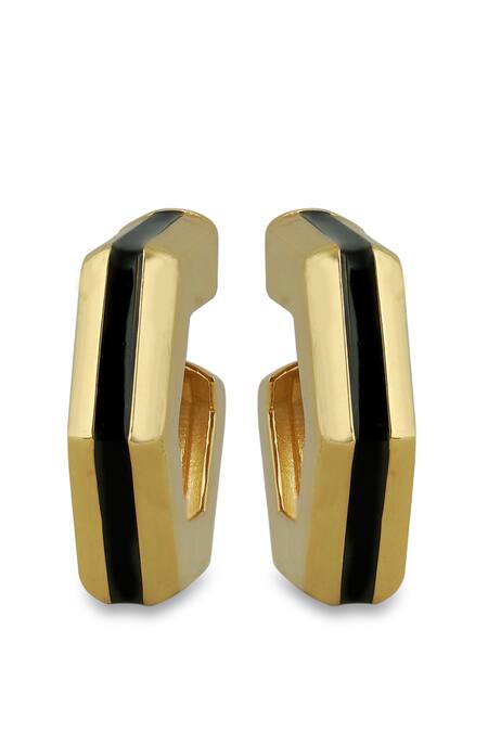 Buy_Varnika Arora_Gold Plated Helixa Black Enamel Hoops _Online_at_Aza_Fashions