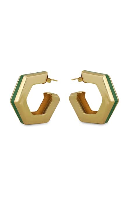 Varnika Arora Helixa Green Enamel Gold Hoops 