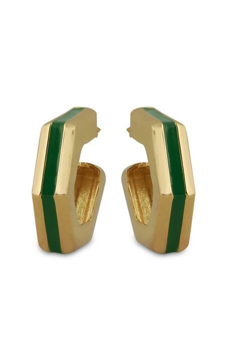 Varnika Arora_Gold Plated Helixa Green Enamel Hoops _Online_at_Aza_Fashions