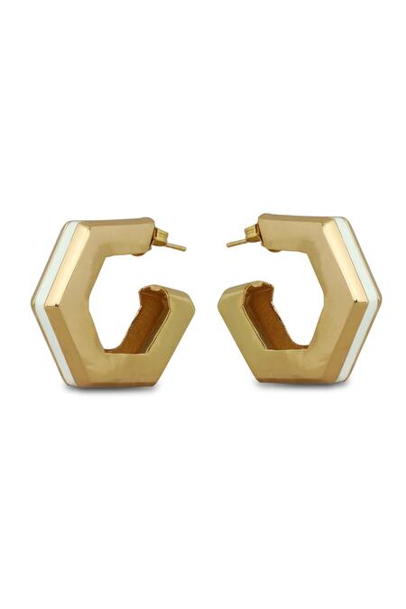 Varnika Arora Helixa White Enamel Gold Hoops 
