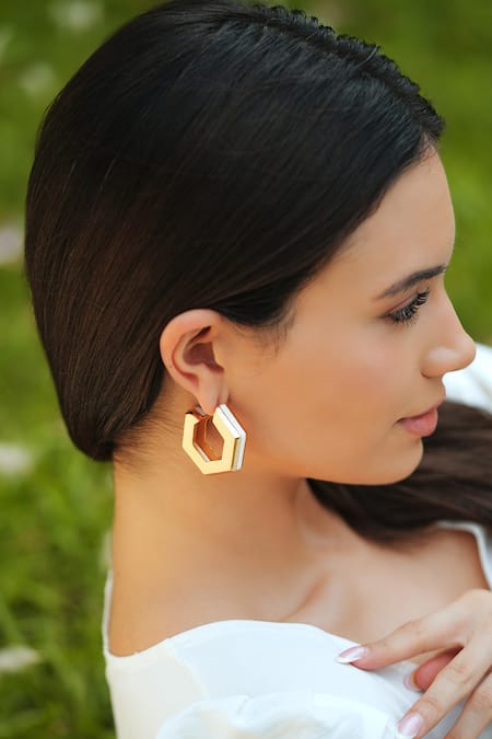Varnika Arora Gold Plated Helixa White Enamel Hoops Online at Aza Fashions Varnika Arora_Gold Plated Helixa White Enamel Hoops _Online_at_Aza_Fashions