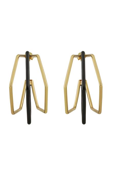 Varnika Arora_Gold Plated Small Trio Black Enamel Hoops _Online_at_Aza_Fashions