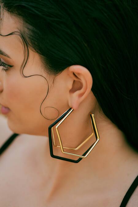 Shop_Varnika Arora_Gold Plated Xl Trio Hoops _Online_at_Aza_Fashions