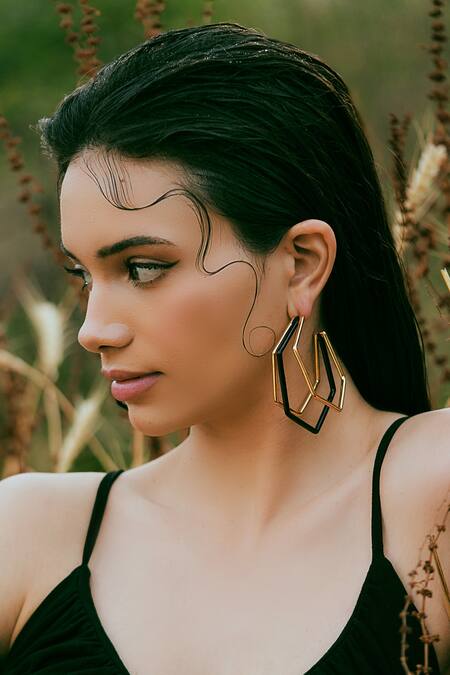 Varnika Arora_Gold Plated Xl Trio Hoops _at_Aza_Fashions