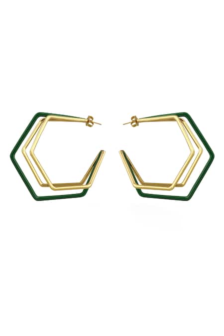 Varnika Arora XL Trio Green Enamel Gold Hoops 