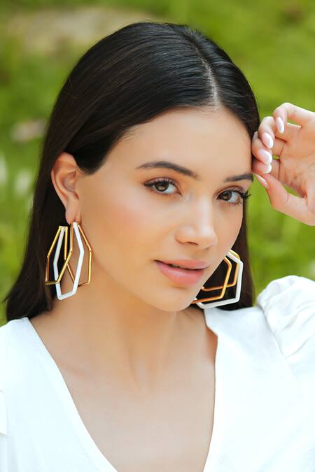 Shop_Varnika Arora_Gold Plated Xl Trio Hoops _Online_at_Aza_Fashions