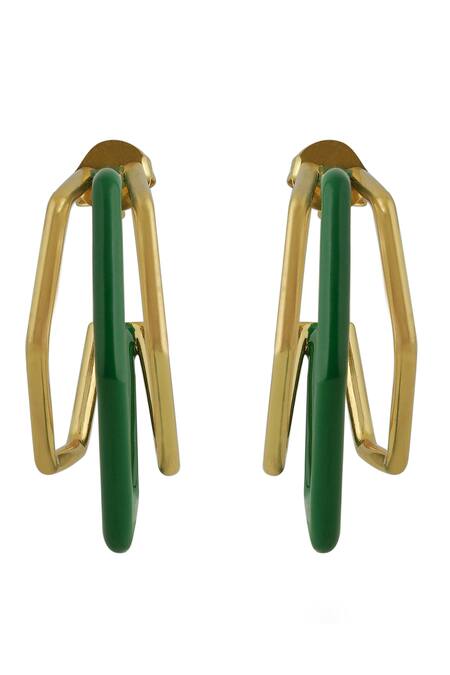 Varnika Arora_Gold Plated Small Trio Green Enamel Hoops _Online_at_Aza_Fashions