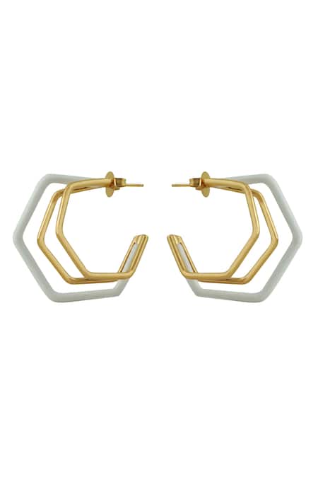 Varnika Arora Small Trio White Enamel Gold Hoops 
