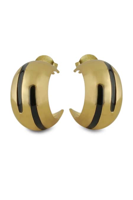 Varnika Arora Luna Black Enamel Gold Hoops 